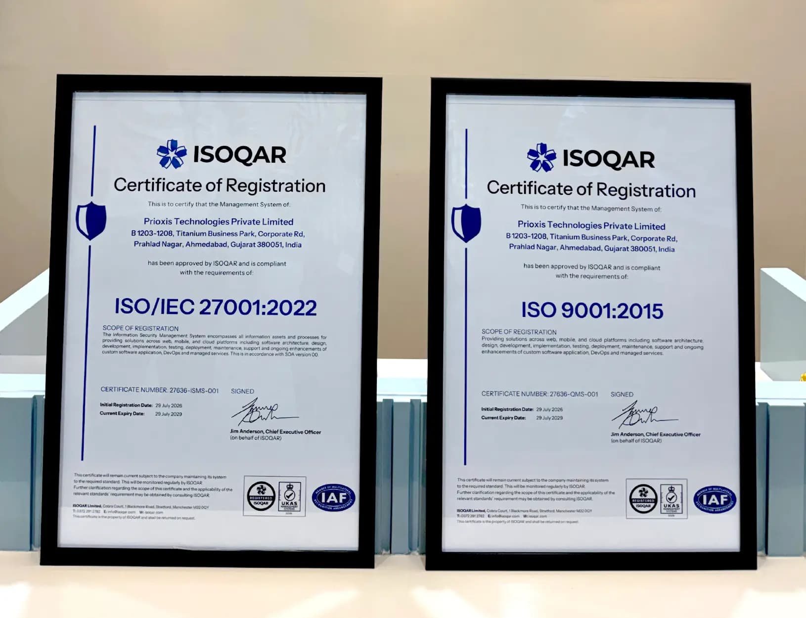Prioxis Achieves ISO 9001:2015 & ISO/IEC 27001:2022 Certification 